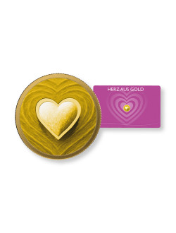 Goldmünze "Herz" und Geschenkkarte mit Herz